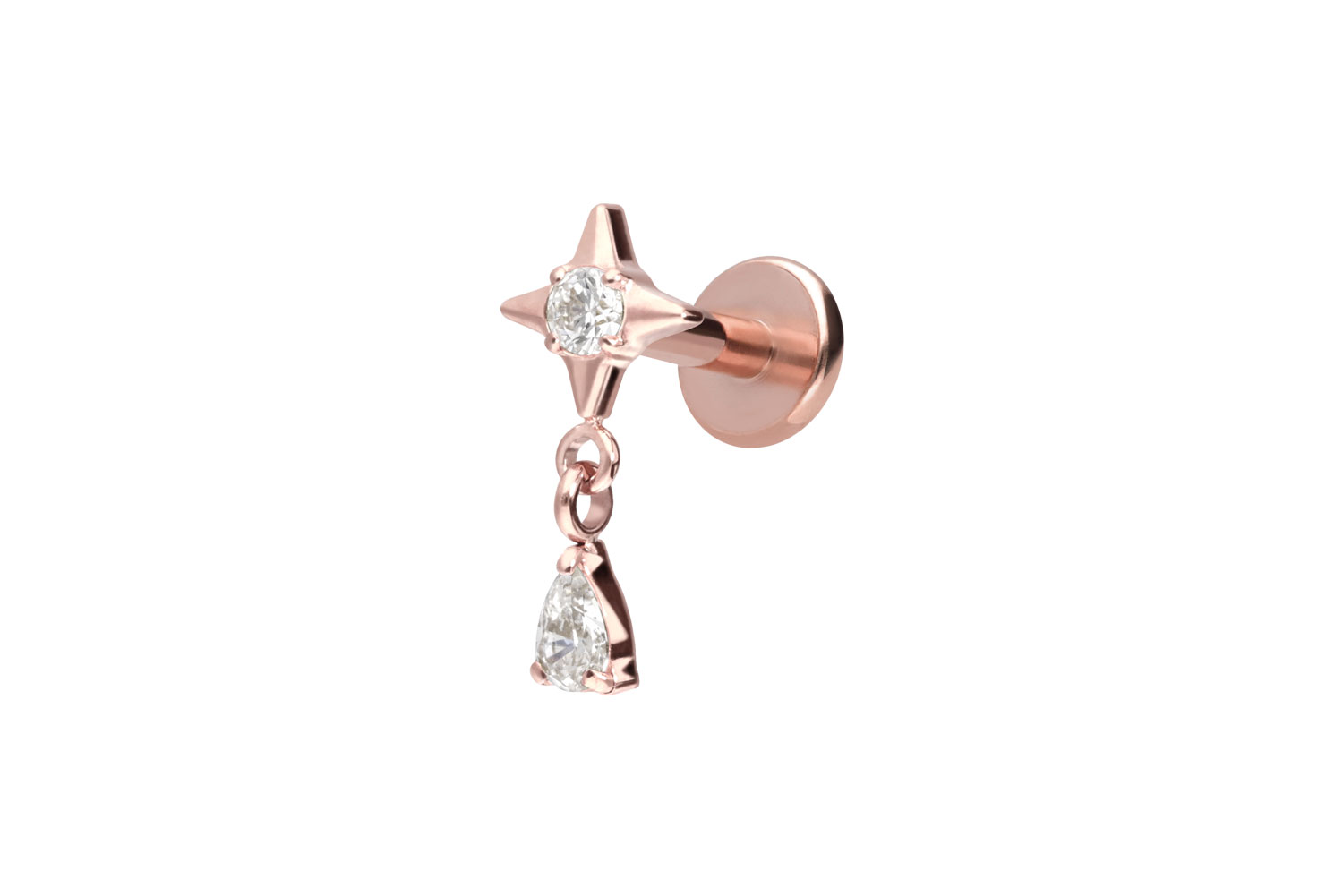 Titan Labret Piercing mit Innengewinde STERN + KRISTALLTROPFEN